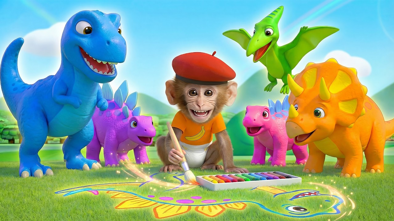 🦖 Dinosaurios de Colores 🎨 | Aprende los colores con los dinosaurios | Monito y Canciones