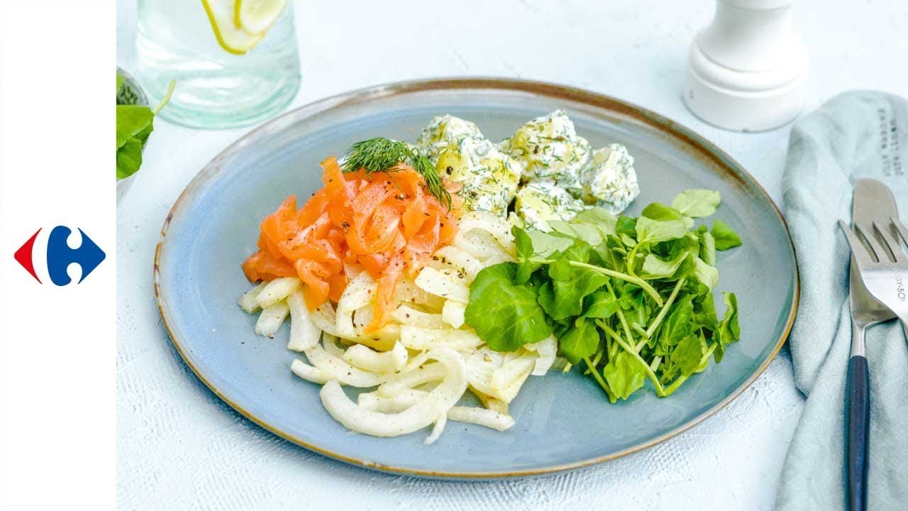 Gestoofde venkel met dille-aardappeltjes en gerookte zalm