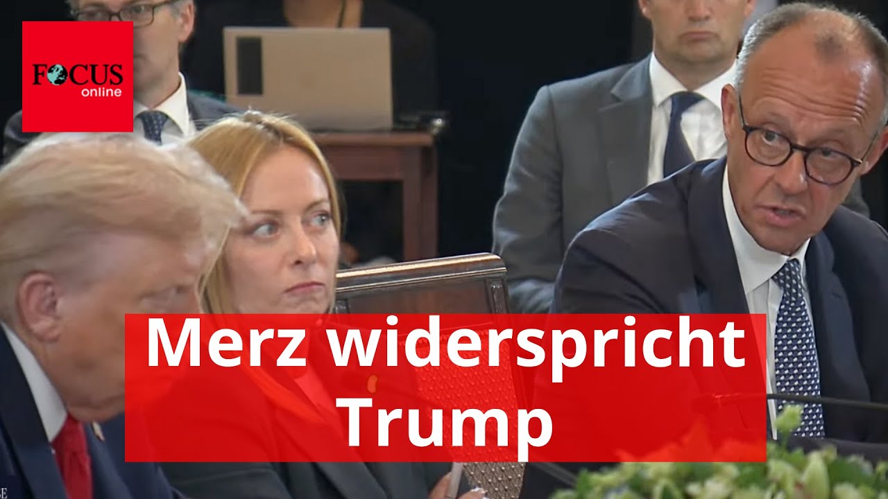 Merz liefert sich auf der gr&ouml;&szlig;ten B&uuml;hne Schlagabtausch mit Trump: Die Szene im Video