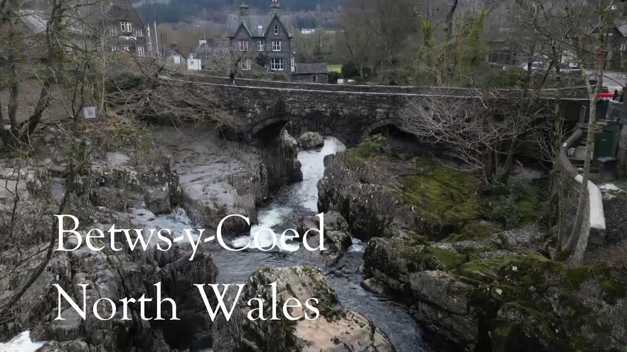 A real time fly-over of Afon Llugwy river and the 15th century Pont-y-pair bridge, in Betws-y-Coed.