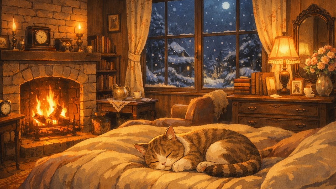 vintage oldies playing in another room and it's snowing (crackling fireplace & falling snow), Vol.