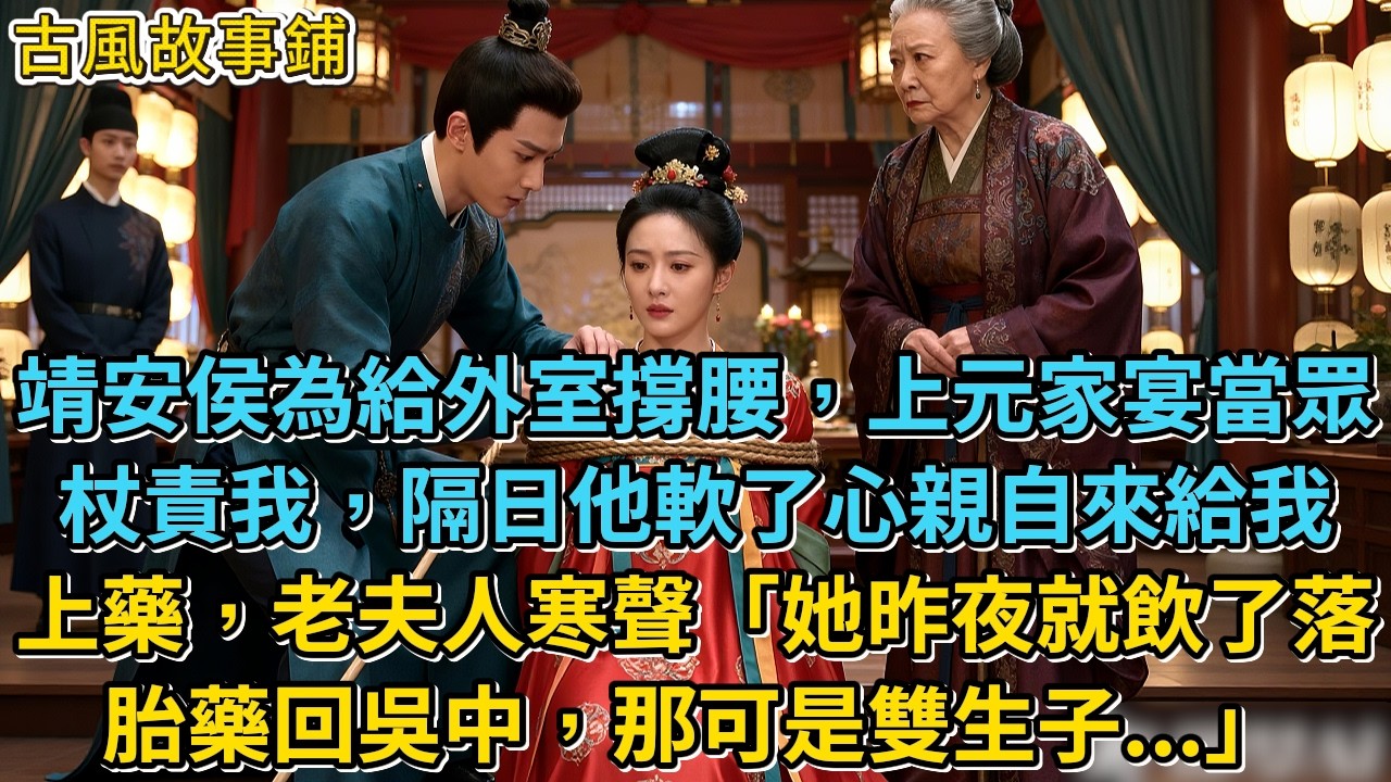 靖安侯為給外室撐腰，上元家宴當眾杖責我，隔日他軟了心親自來給我上藥，老夫人寒聲「她昨夜就飲了落胎藥回吳中，那可是雙生子...」 #小說 #重生 #復仇 #女頻 #有聲小說 #爽文 #完結 #一口氣看完