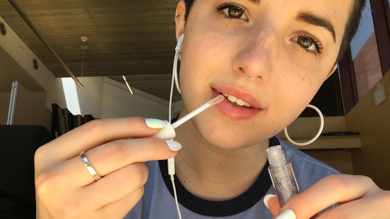 ASMR Applying Lip Gloss (Whispered Ramble/Mouth Sounds)