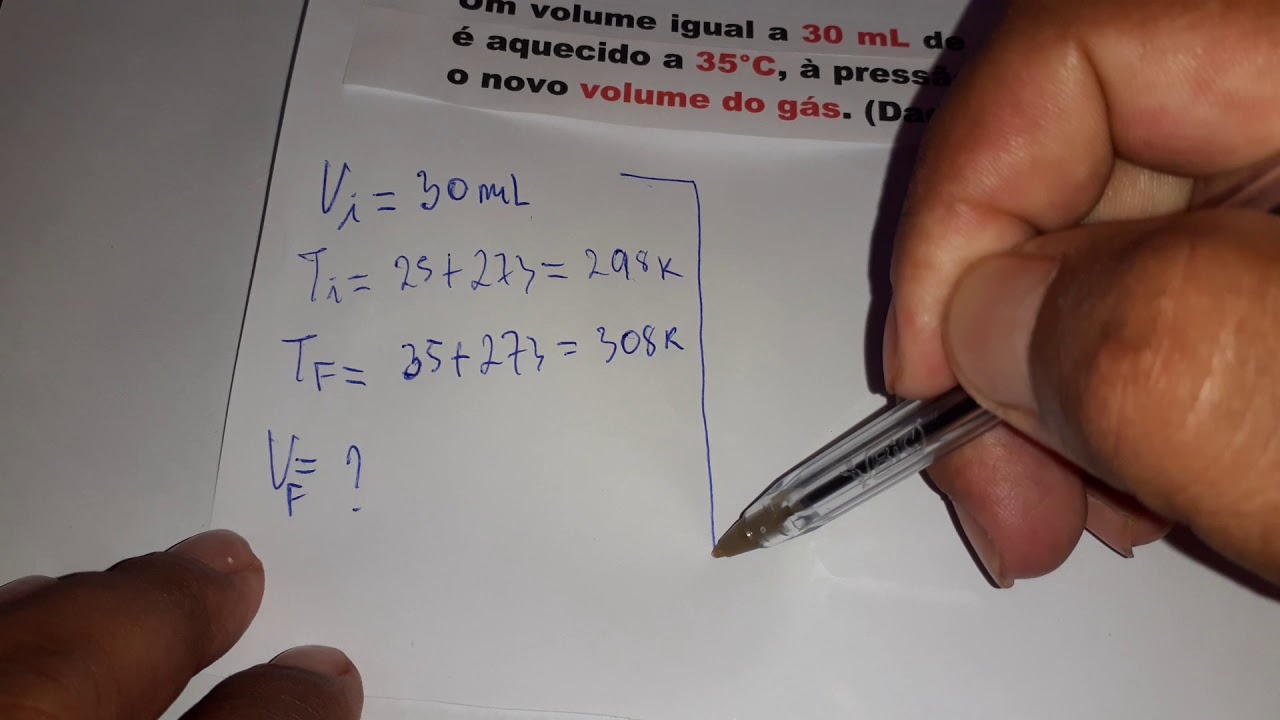 Resolução de GASES PASSO A PASSO/Um volume igual a 30mL de gás metano a 25 °C é aquecido a 35°C, á p