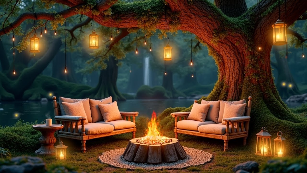Magical Forest Ambience 🌲 Candles, Lanterns & Soothing Music | Cozy Night Scene