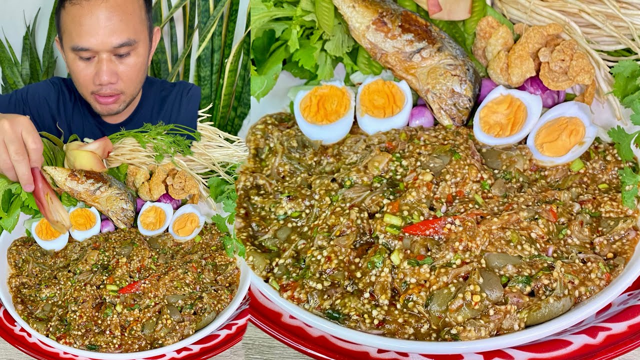ทอดปลาทู ต้มไข่เป็ด ซุปมะเขือ ผักสด