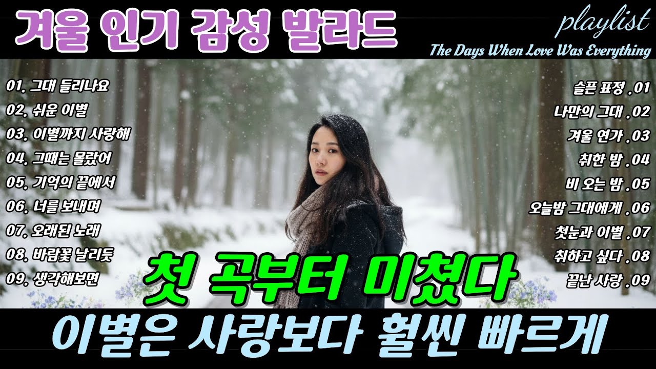 ❄️ 첫 곡부터 미쳤다 🎶 이별은 사랑보다 훨씬 빠르게, Breakups Come Much Faster Than Love Breakup Ballads | 겨울 감성 이별 발라드