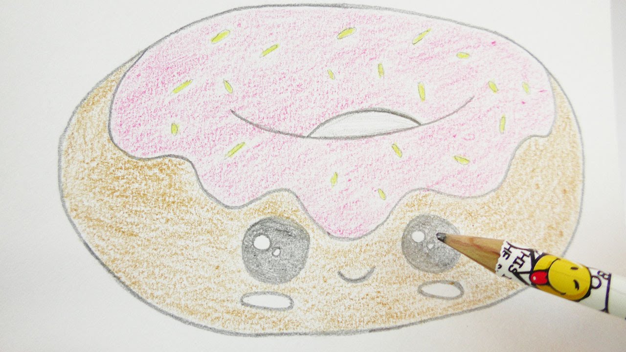 niedlichen Donut malen - süßen Kawaii Doughnut zeichnen für Geburtstagskarten und Einladungen