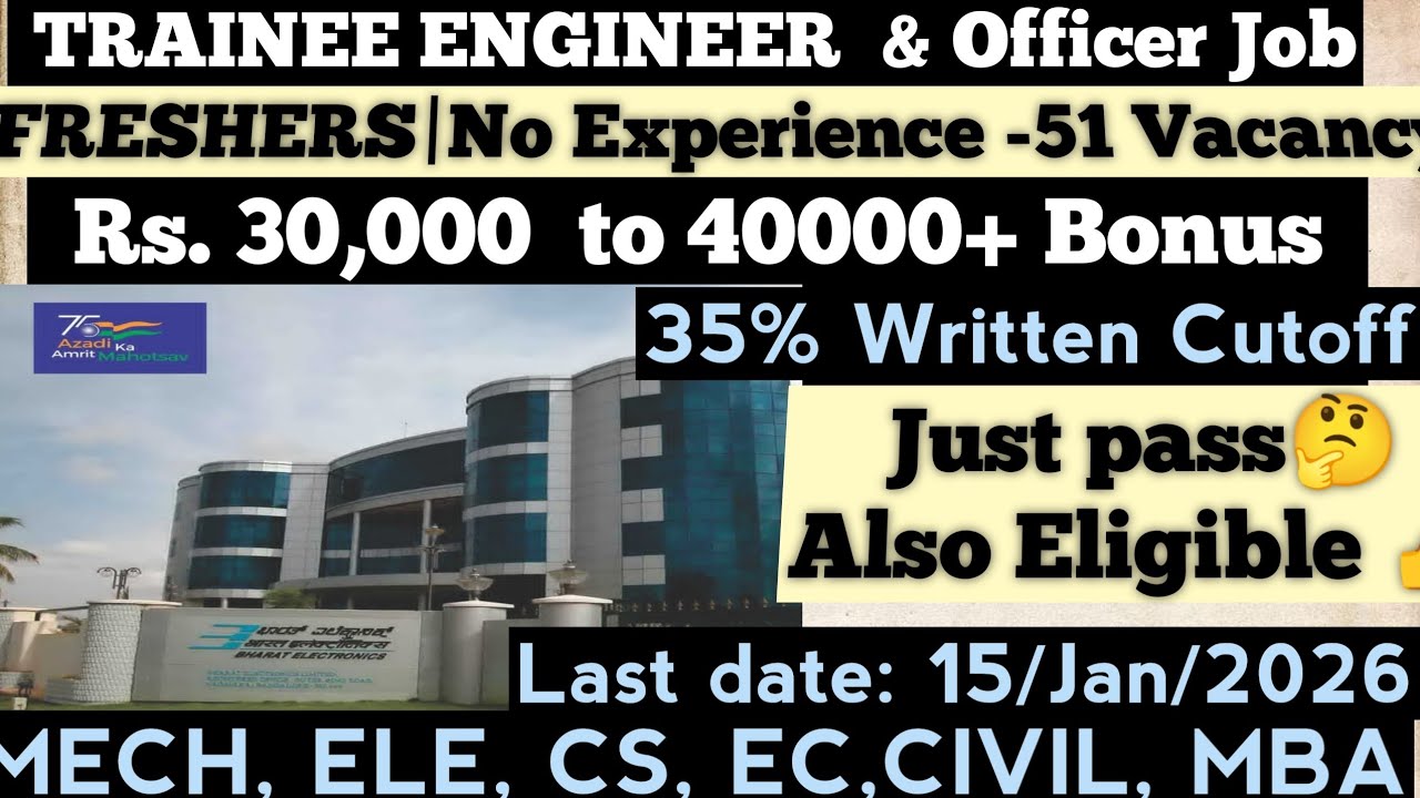 BEL Job | Engineer Trainee | Walk-In| 51 Vacancy# Recruitment # Freshers