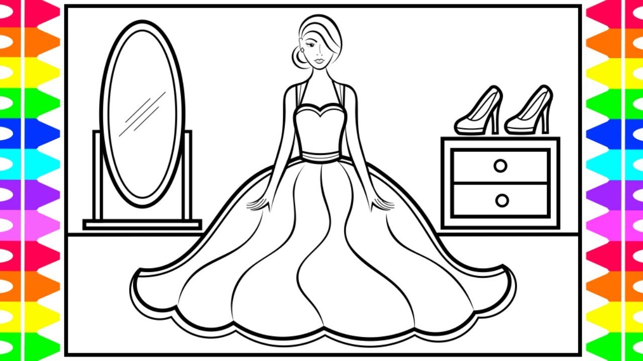 How to Draw a DRESS for Kids 👗👠💅Dress Drawing for Kids | Dress Coloring Pages for Kids