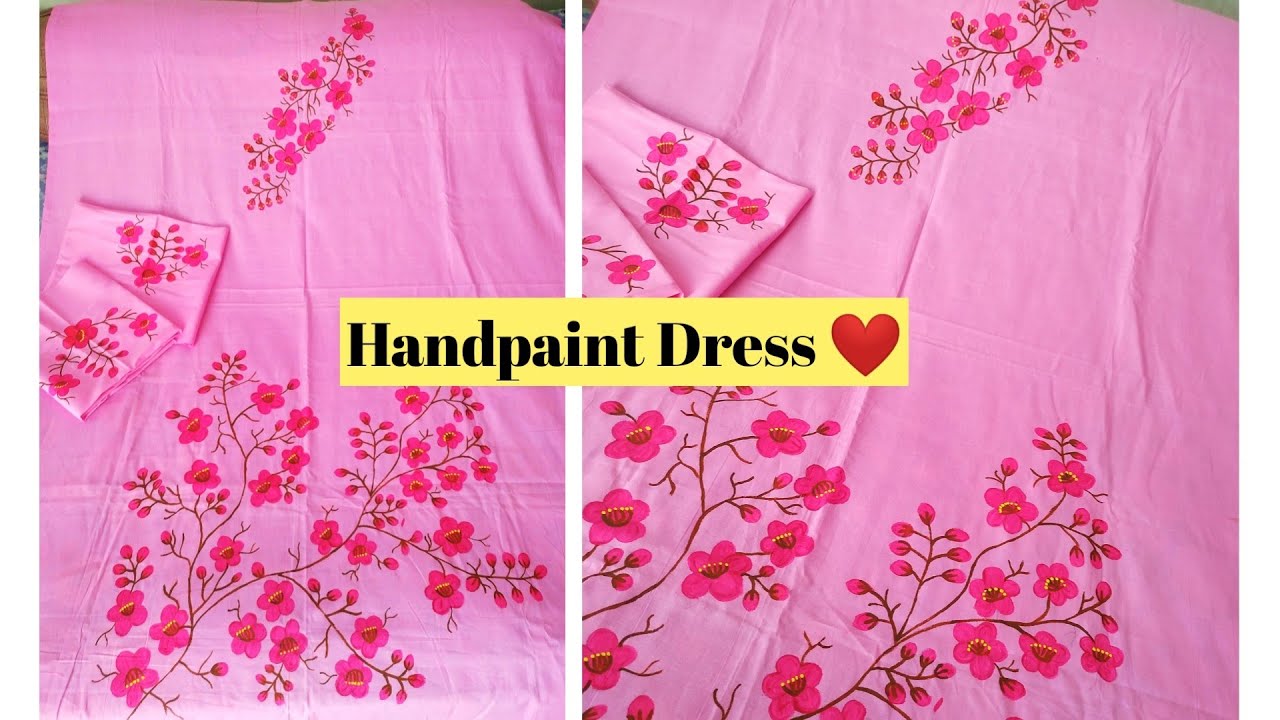 Handpaint dress design /Easy cherry flower handpaint design/ Handpainting Dress