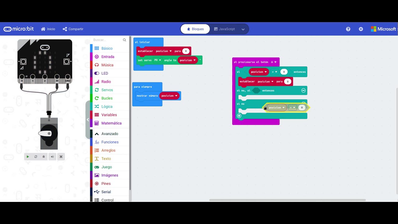 Mover un servo a posiciones fijas con Micro:bit