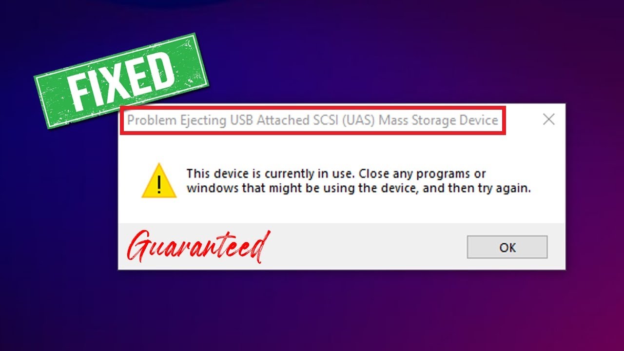 Исправление проблемы с извлечением USB-накопителя SCSI (UAS)