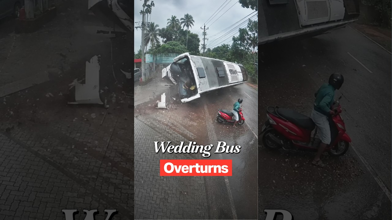 Kerala Wedding Party Bus Overturns After Swerving to Avoid Scooter