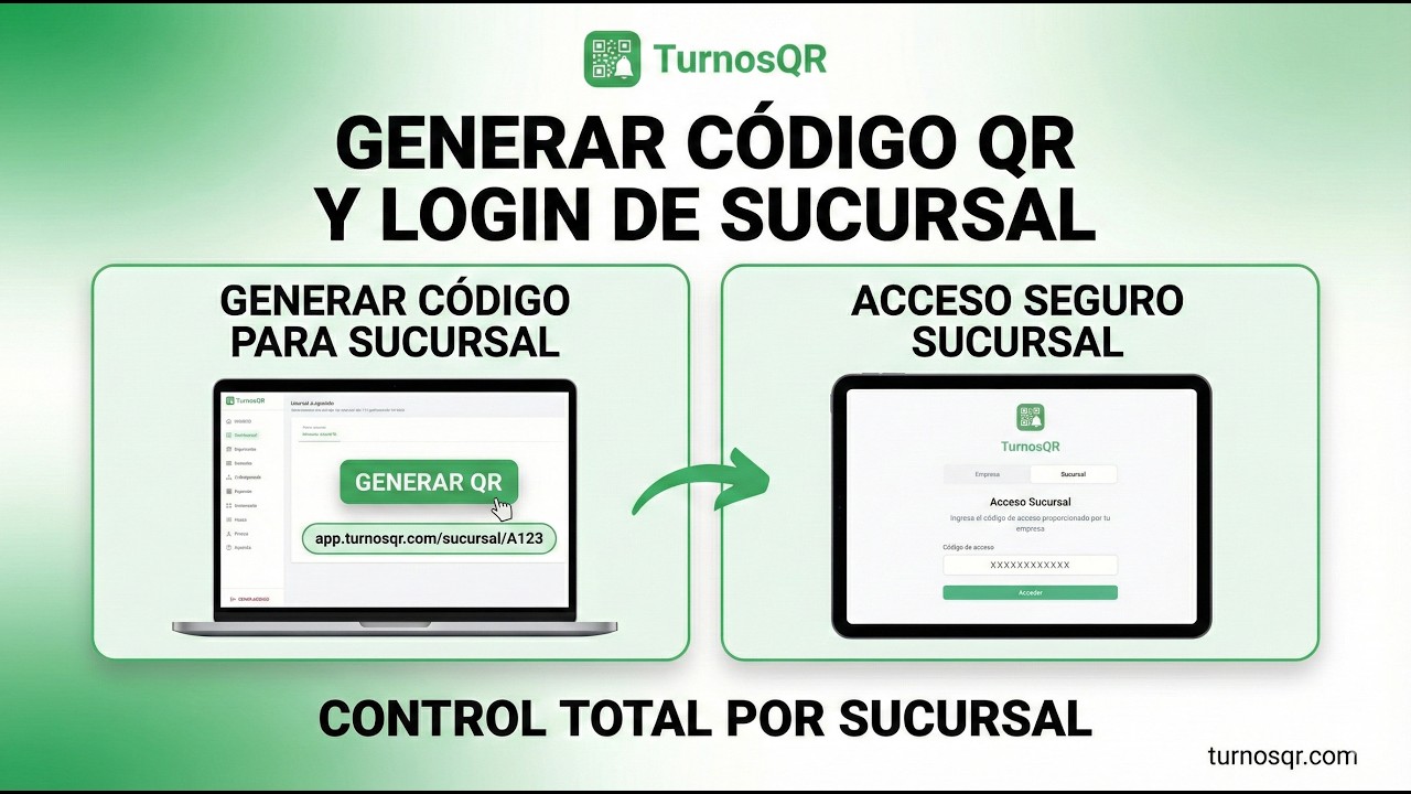 TurnosQR: Cómo configurar tu sucursal: Login con código y generación de QR de atención.