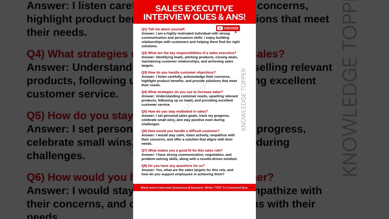 Sales Executive Interview Questions and Answers | Sales Executive Job Interview Questions and Answer