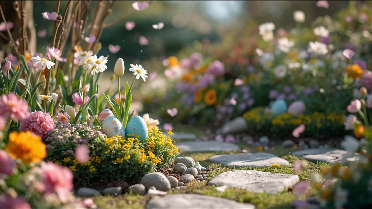 Easter Garden Ambience Screensaver Spring Garden Easter Eggs Music and Nature sounds for Relaxation