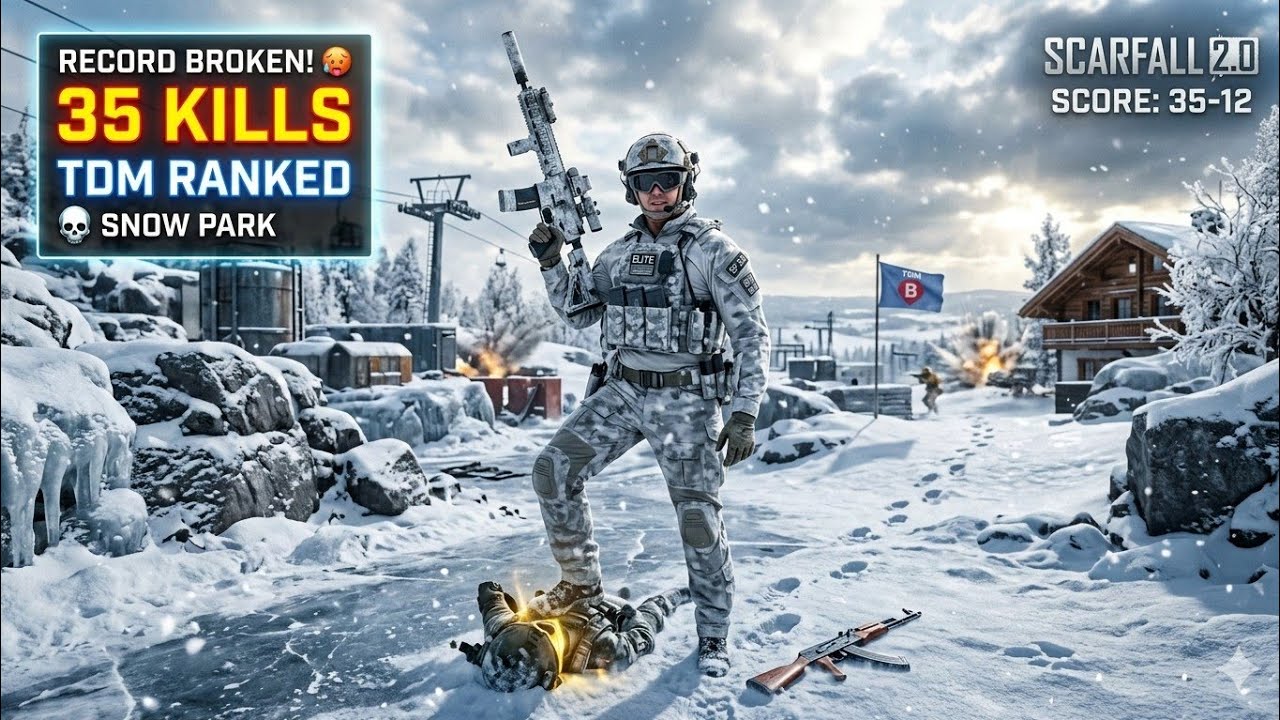35 KILLS 🥵 NEW RECORD UPLOADED IN SCARFALL 2.0 GAME SNOW PARK TDM RANKED MATCH 🫡