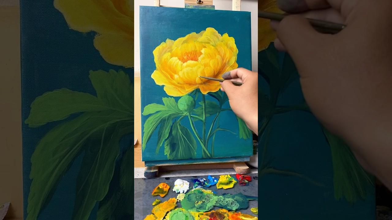 Beautiful Peony Painting | Acrylic Still Life Painting Tutorial #huyhoihoaart #acrylicpainting