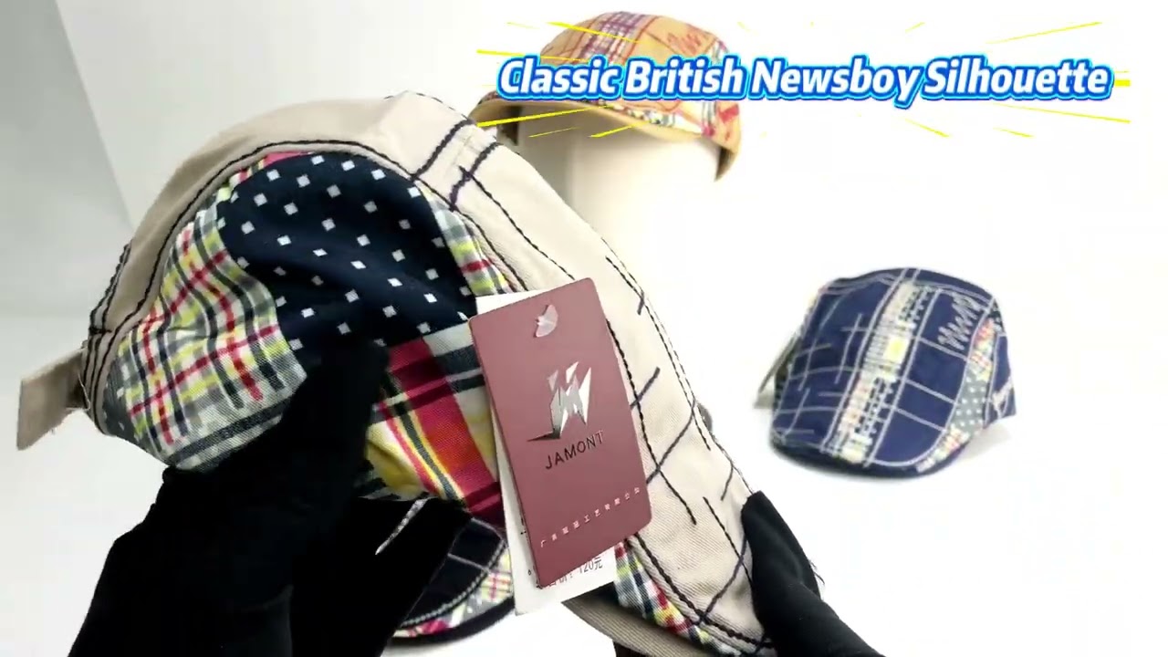 Vintage Plaid Patchwork Flat Cap  British Style Newsboy Ivy Hat