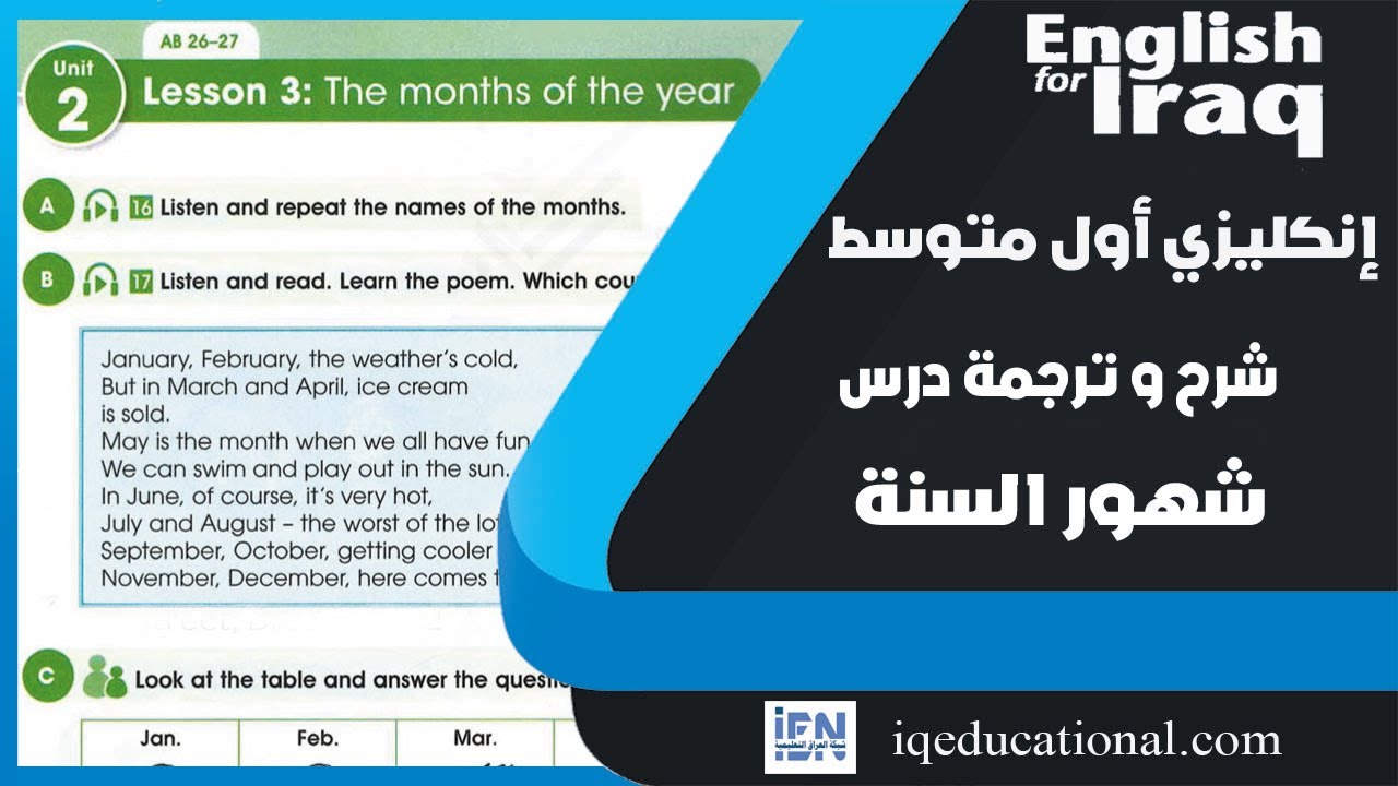 انكليزي اول متوسط يونت 2 ص 18 المنهج الجديد الدرس 3 شهور السنة - حل تمارين النشاط