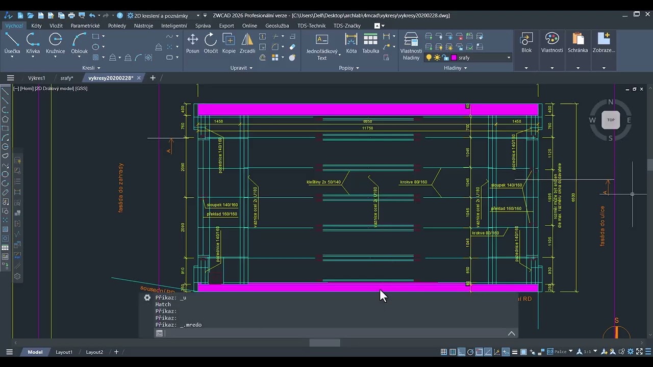 &Scaron;rafy v DWG v&yacute;kresech
