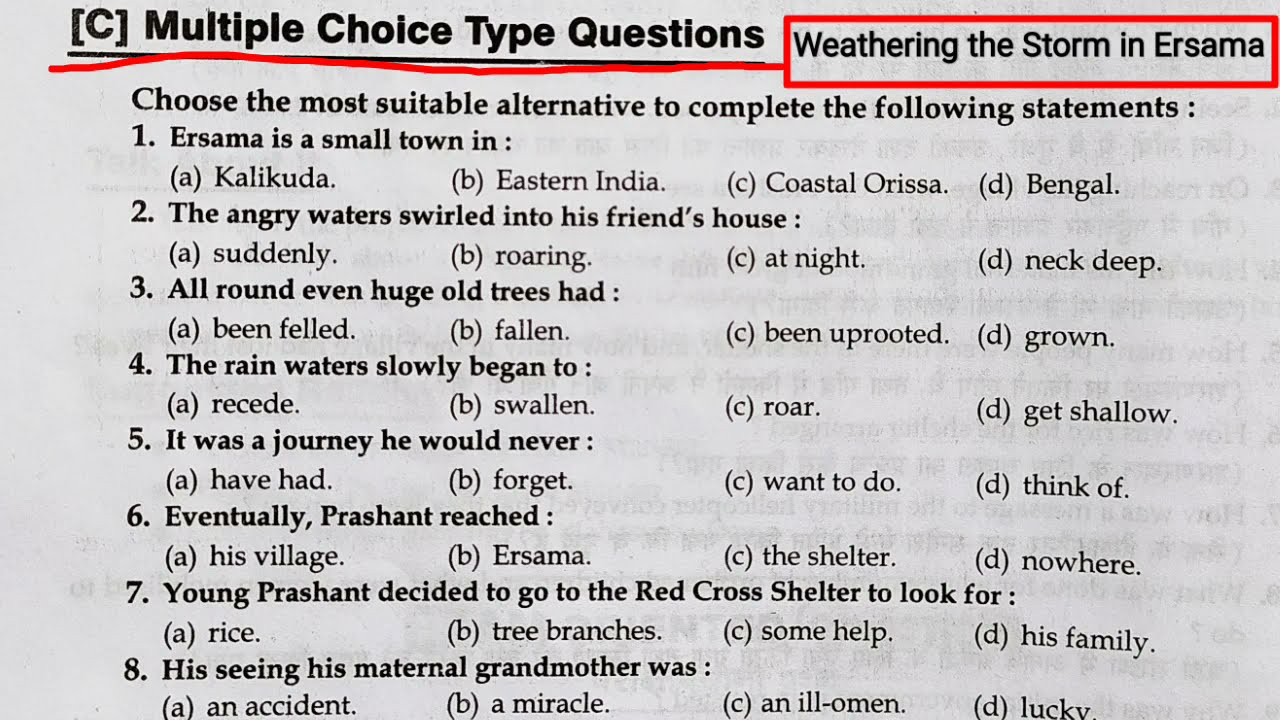Weathering the Storm in Ersama Mcq |Mcq of Weathering the Storm in Ersama | Class 9th Chapter - 6 |