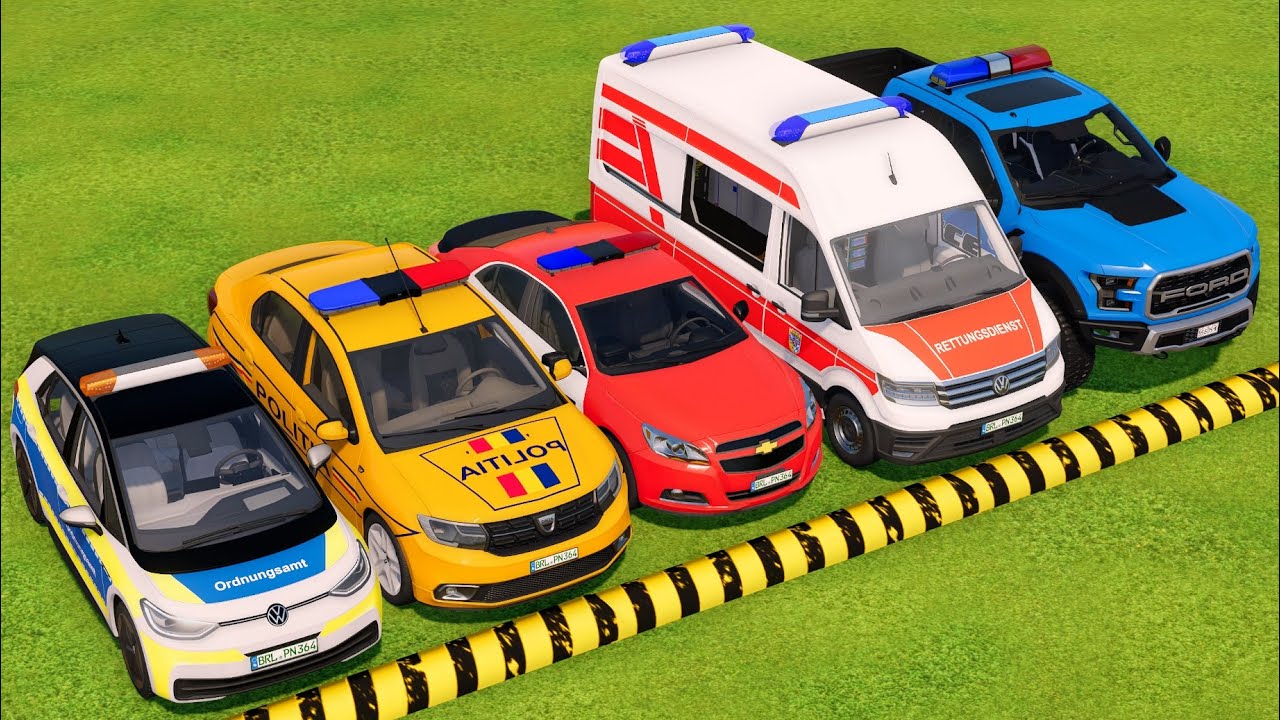 TRANSPORTING POLICE CARS & AMBULANCE EMERGENCY VEHICLES WITH BIG AWESOME TRUCKS ! - FS22 #24