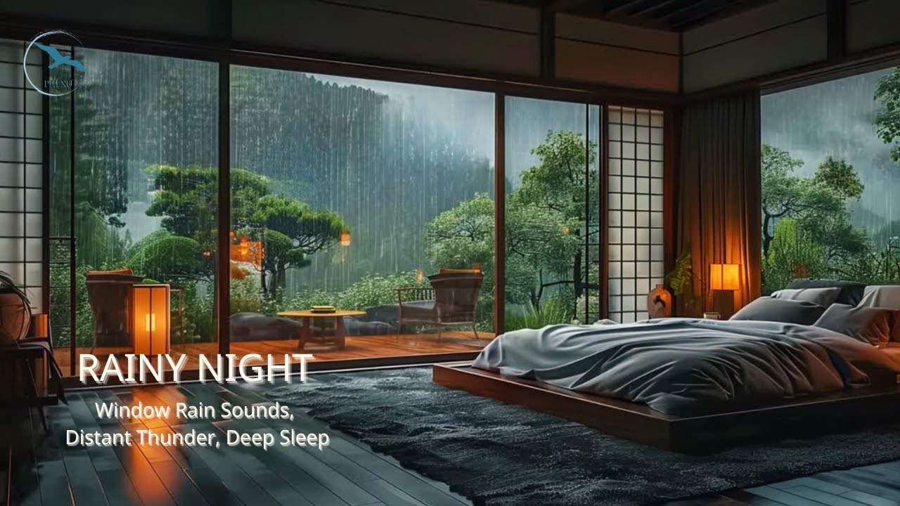 Rainy Night Window, Rain Sounds & Distant Thunder, 8H Deep Sleep