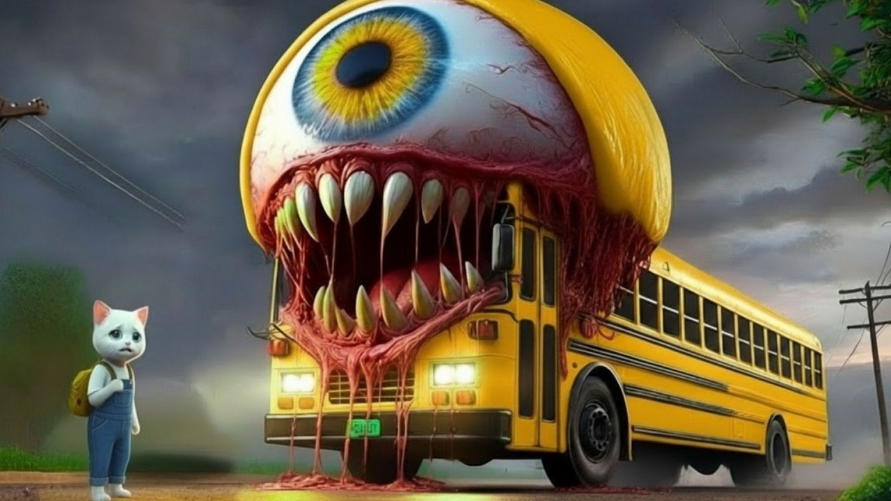 😱 A kitten encountered a mutated school bus monster on its way to school!🐱💥🚌#catstory #catshorts
