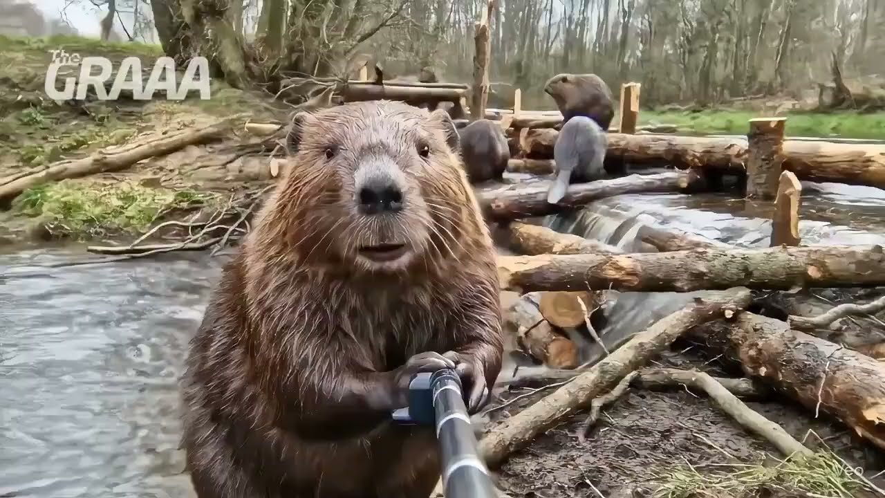 🦫 Bobry komentują budowę tamy jak w reality show! 🤣 #Funny #AI