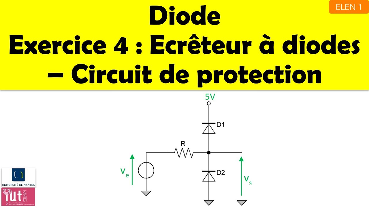 Diode - Exercice 4 : Ecrêteur à diodes - Analyse du fonctionnement - Caractéristique entrée/sortie