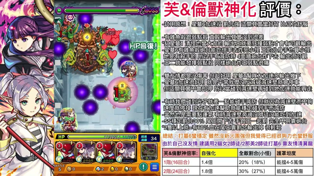 【獸神化芙莉蓮&費倫】星墓6大贏家 加速役+大割合SS輕鬆結束王關【怪物彈珠】