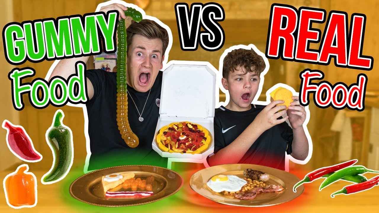 BROTHERS TRY GUMMY FOOD VS REAL FOOD