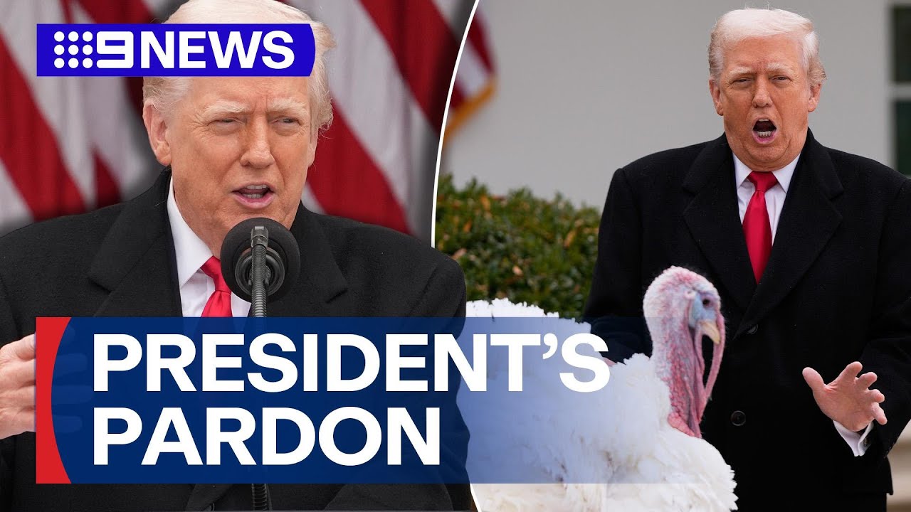 Donald Trump flexes presidential powers in annual turkey pardon | 9 News Australia