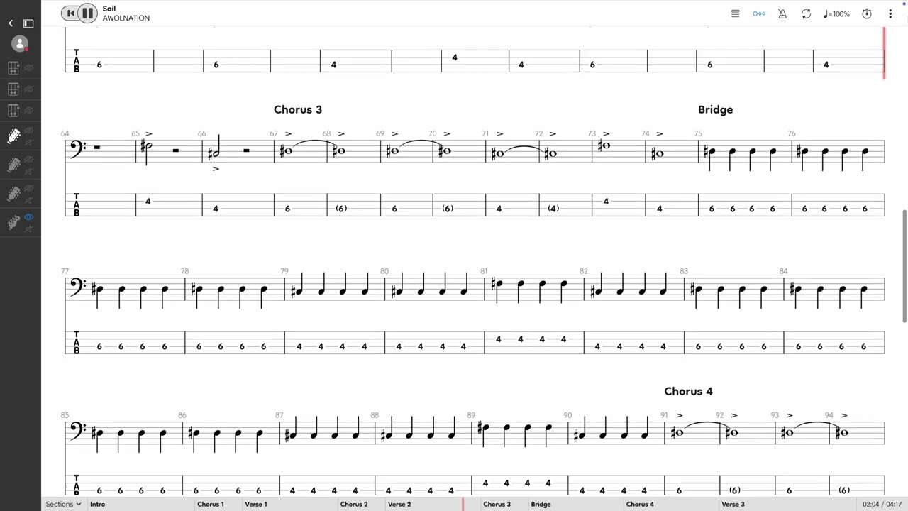 Awolnation - Sail (BASS TAB PLAY ALONG)