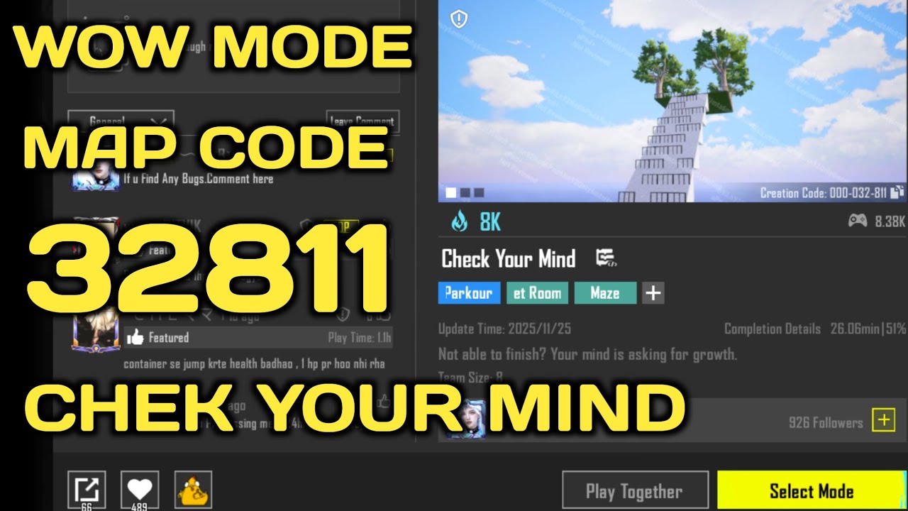 Bgmi wow mode map code 32811 | Bgmi parkour mode map | Bgmi wow map tricks 