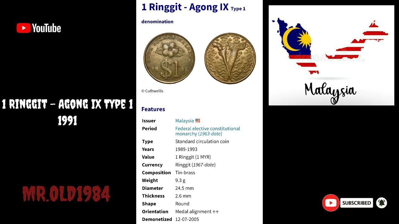 1 Ringgit - Agong IX&nbsp;Type 1 1991