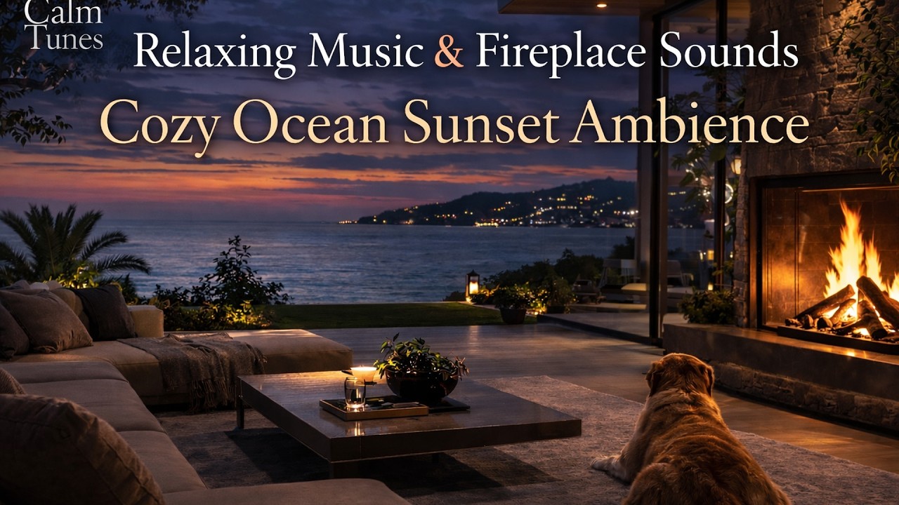 Relaxing Evening | Fireplace and Ocean View in 4K