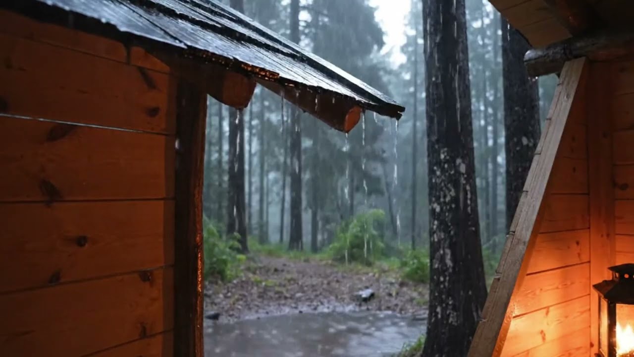 Rain on Cabin Roof in Forest 🌧️ Cozy Rain Sounds for Deep Sleep, Relaxing ASMR & Study Ambience
