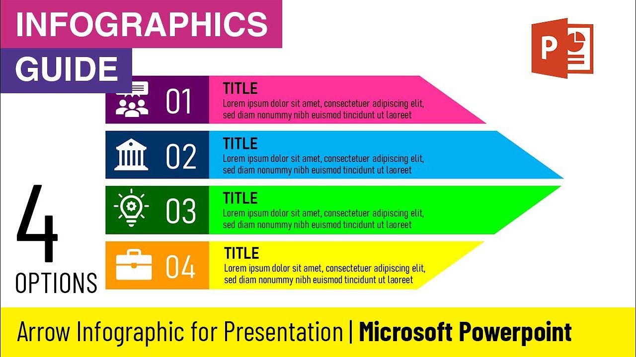 Arrow Infographic Concept for Slide Presentation with 4 Point List in Microsoft Powerpoint