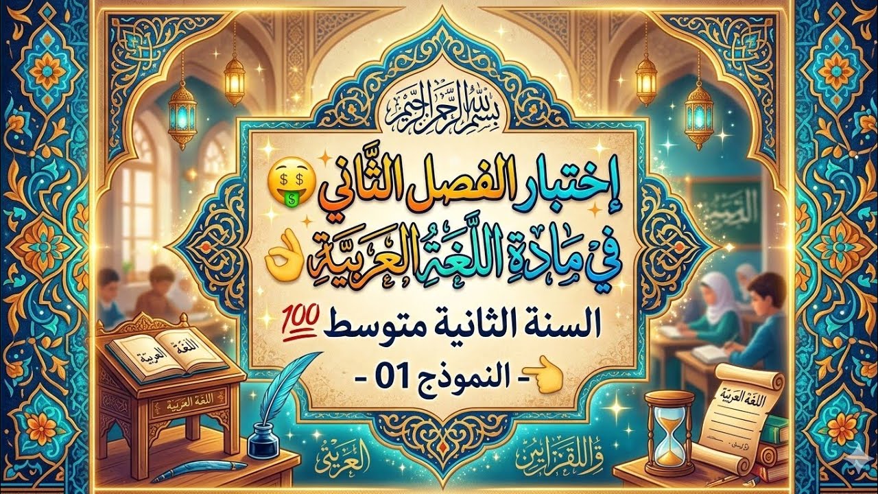 ✅️ فرض و إختبار الفصل الثاني🤑 في مادة اللغة العربية👌 السنة الثانية متوسط💯- النموذج 01 -🫵