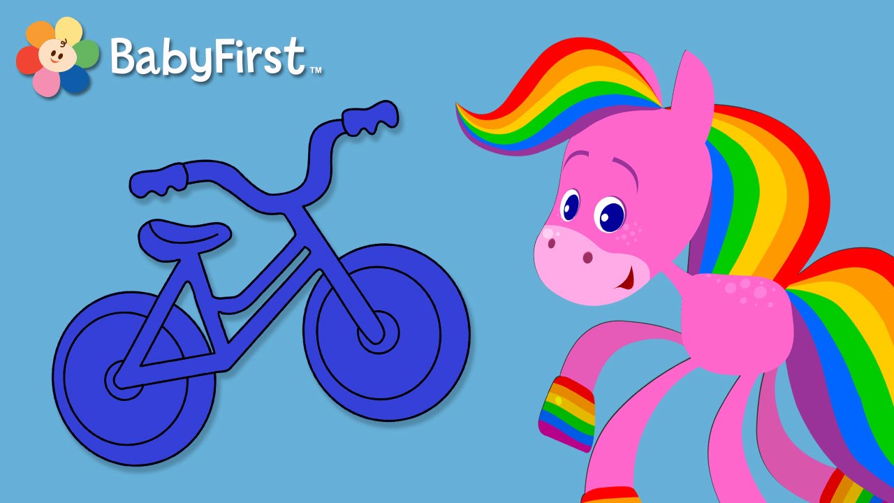 Wheels | Coloring and Music | Rainbow Horse | BabyFirst TV