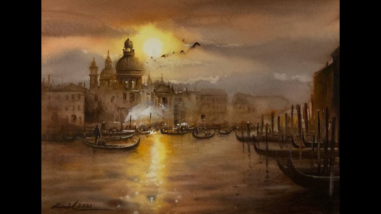 How to paint Venice in watercolor painting demo by javid tabatabaei