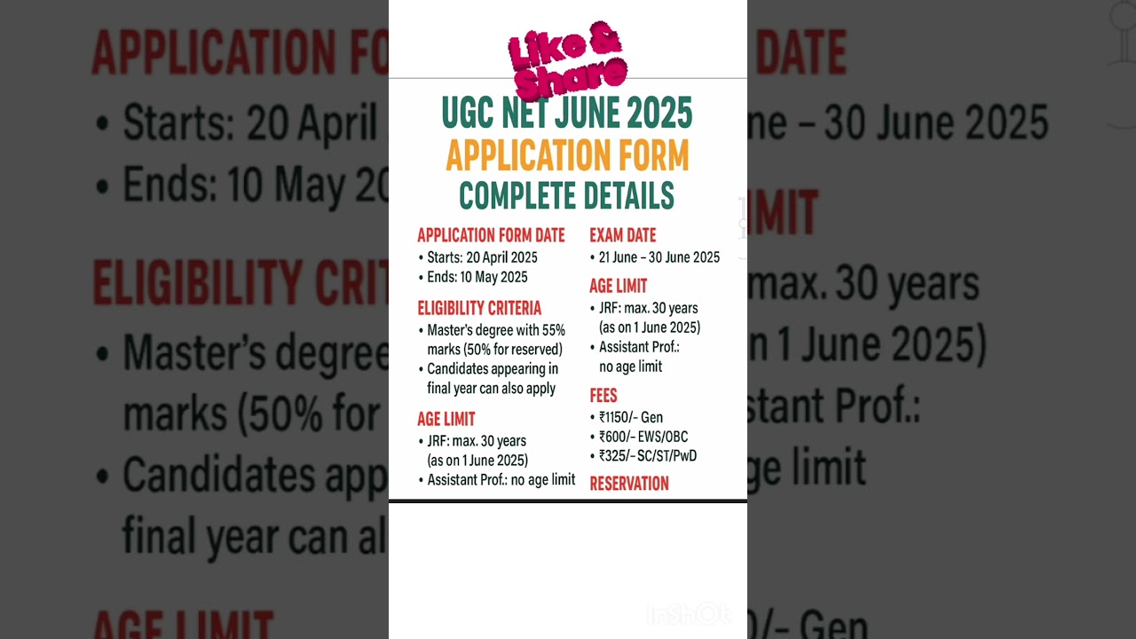 Ugc net June 2025 Application form , Eligibility Criteria, Age Limit #ugcnet #netexam