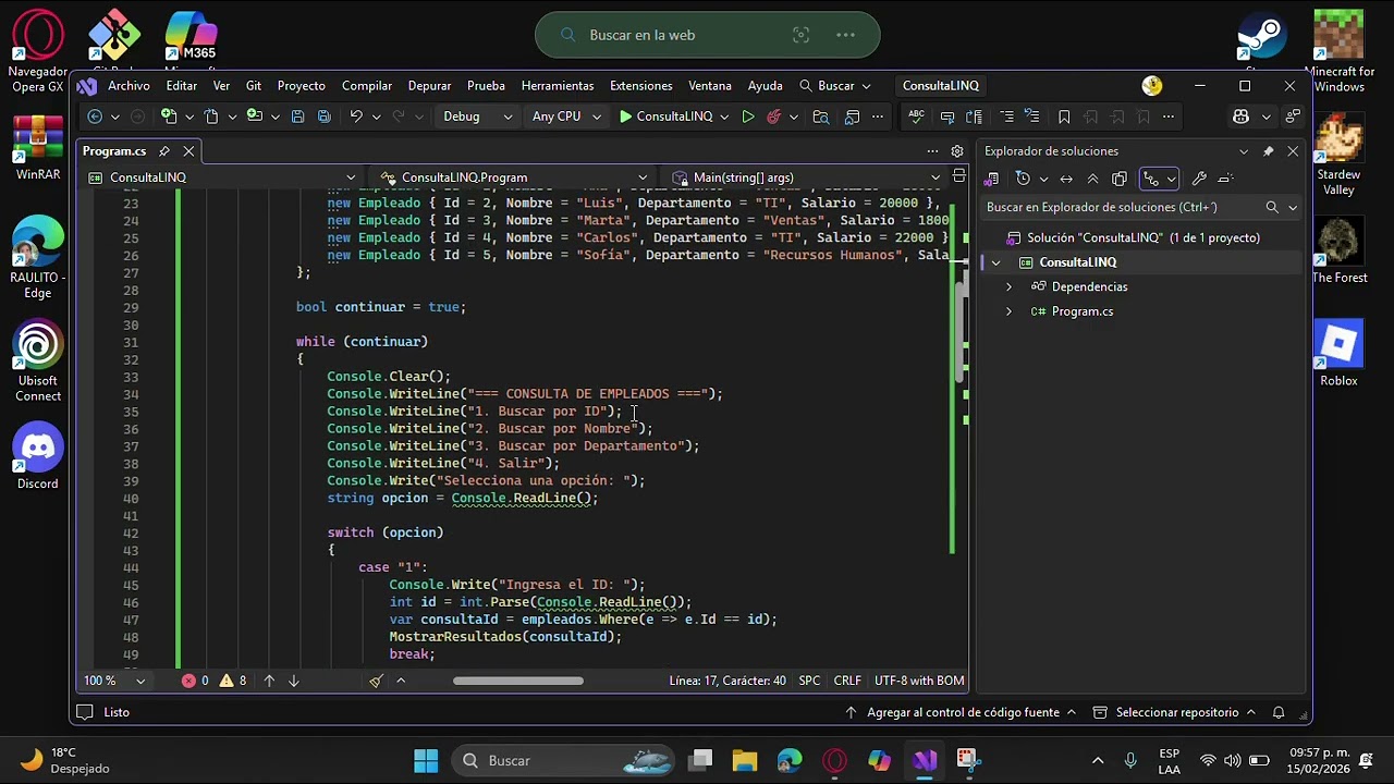 Programa de C# (Consulta LinQ) interactivo con terminal