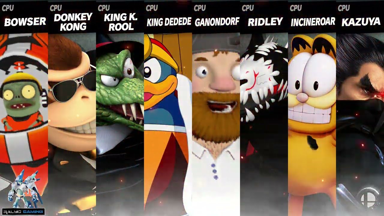 Z-Mech vs Donkey Kong vs King K Rool vs Dedede vs Crazy Dave vs Hound vs Garfield vs Kazuya