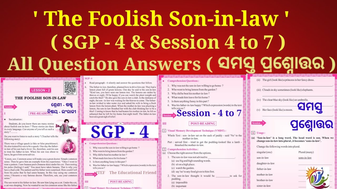 The foolish son in law class 6 question answer sgp 4 comprehension activities session 4 , 5, 6, 7