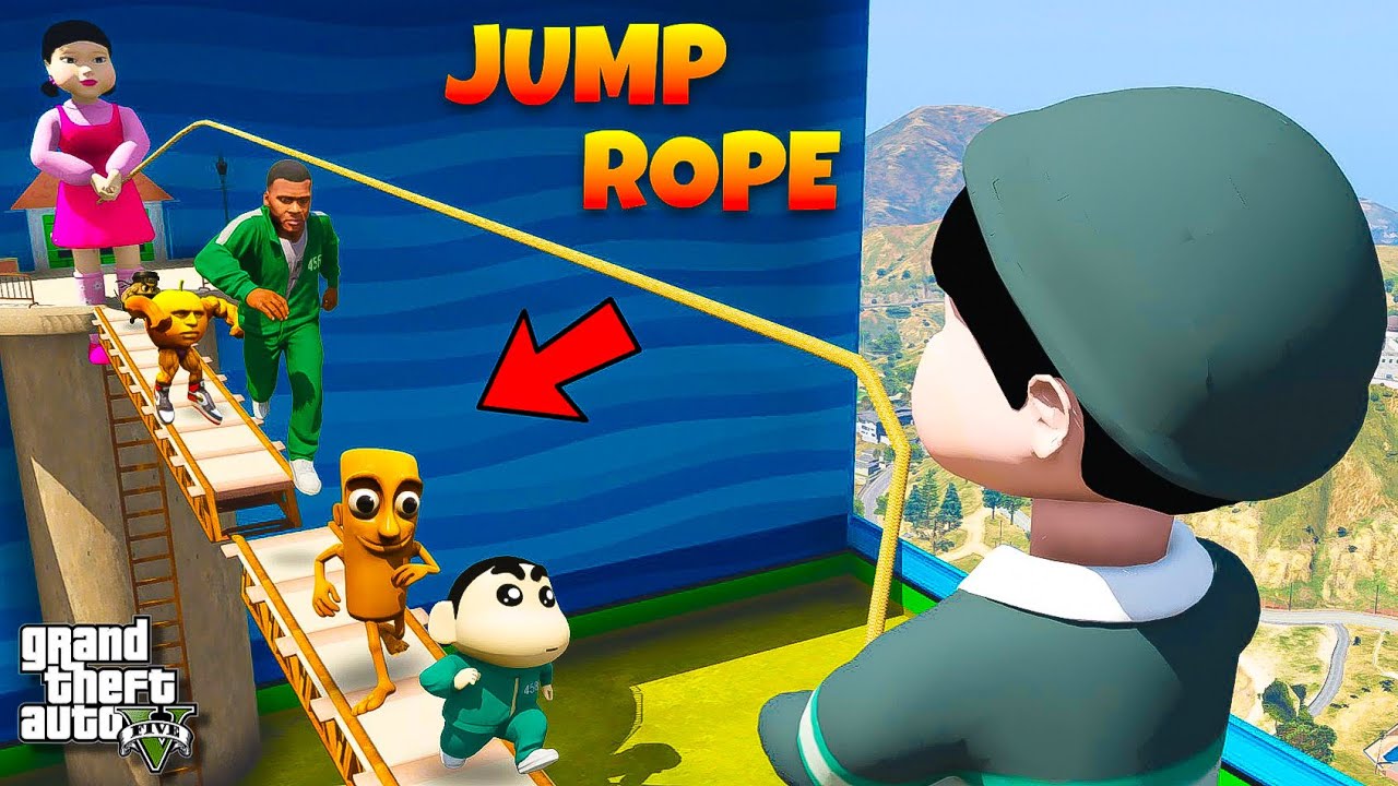 Shinchan & Franklin Play Jump Rope Squid Game with Brainrot Friends | GTA 5 Telugu Funny Challenge