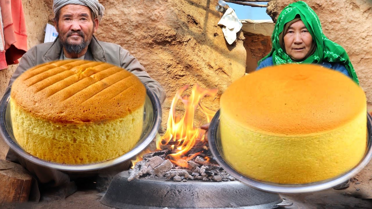 The life of the old couple cave in cold winter: delicious cake recipe" Village life Afghanistan